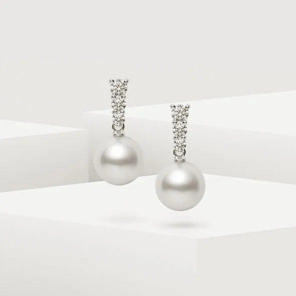 Mikimoto Pearl Drop Earrings with Diamonds