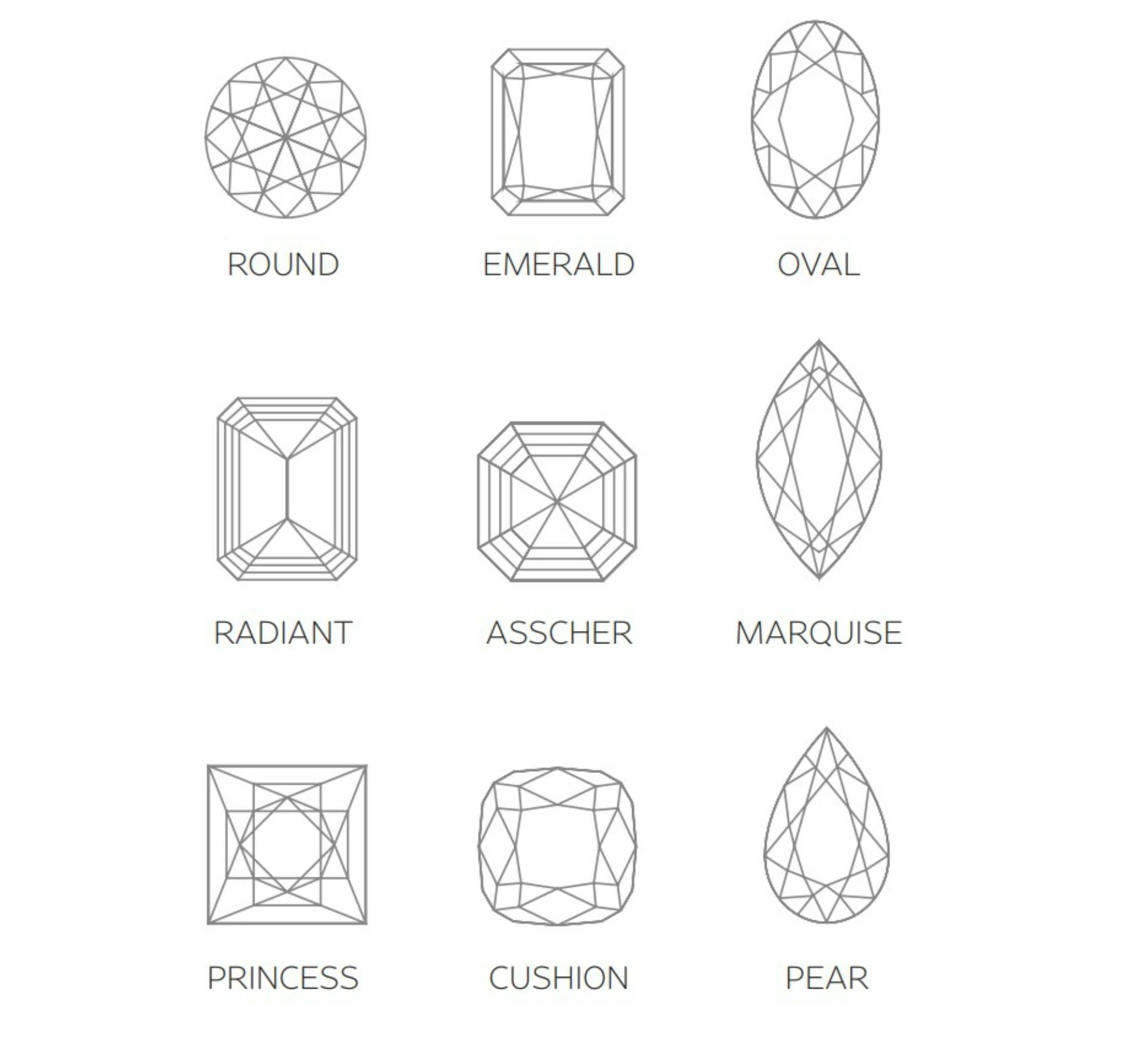 rendering  of different shapes of diamonds