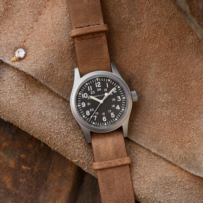 Hamilton leather strap watch available at Lee Michaels Fine Jewelry