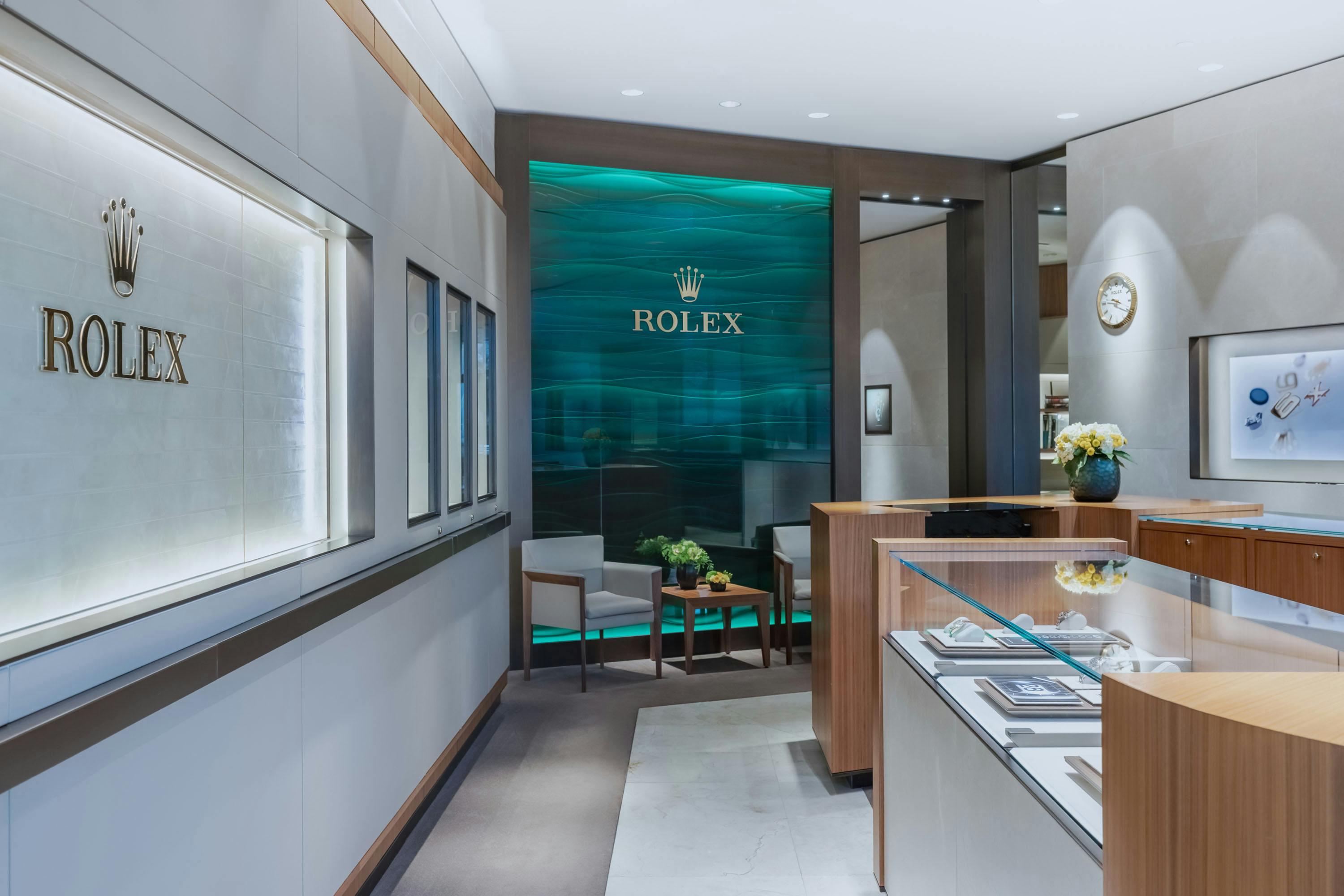 Interior of Rolex seating area at Shops at La Cantera location of Lee Michaels Fine Jewelry