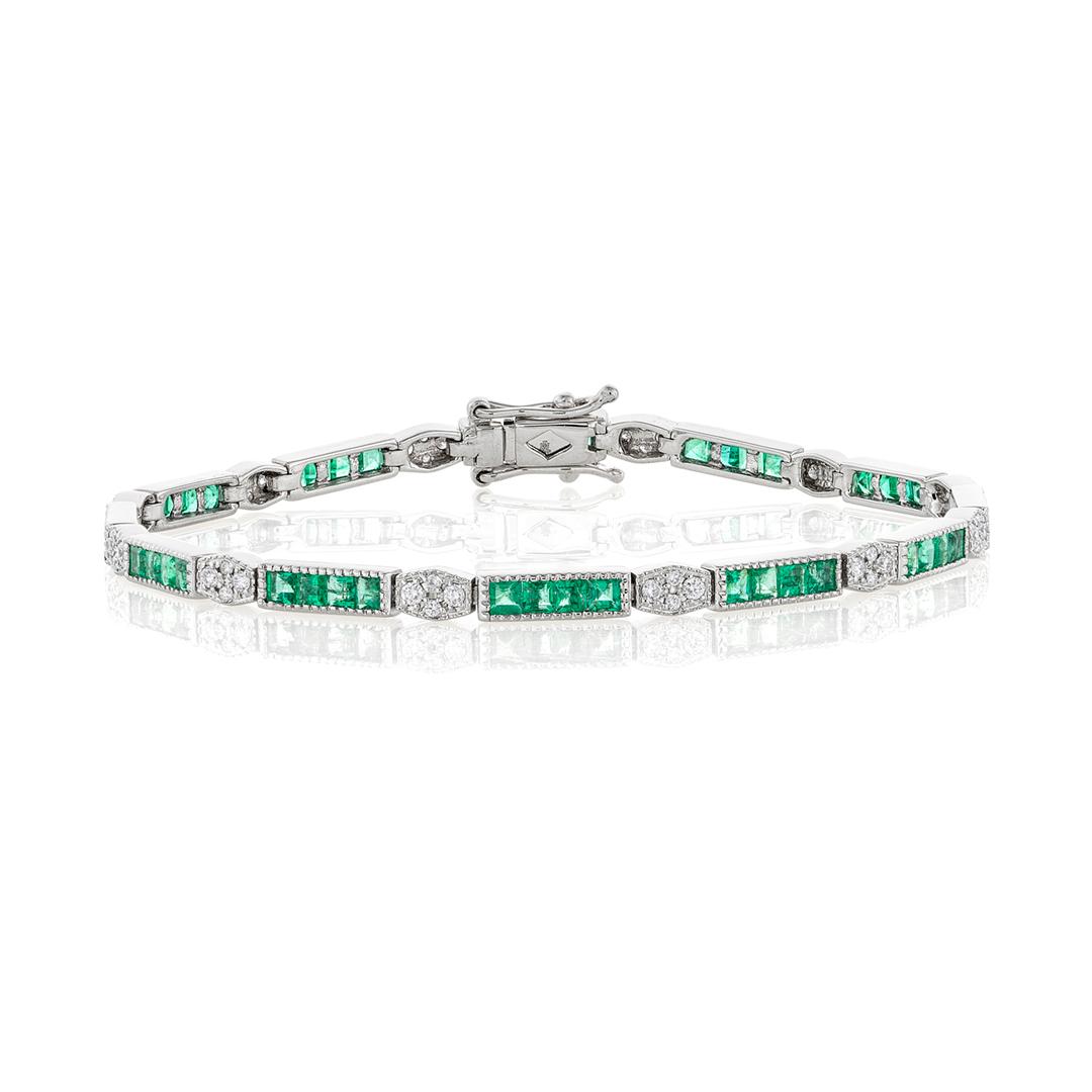 Square Emerald and Round Diamond Bracelet 0