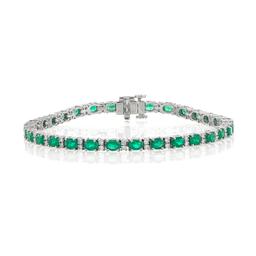 Oval Emerald and Diamond Station Bracelet 0