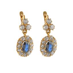 Estate Collection Oval Sapphire Drop Earrings with Diamonds 0