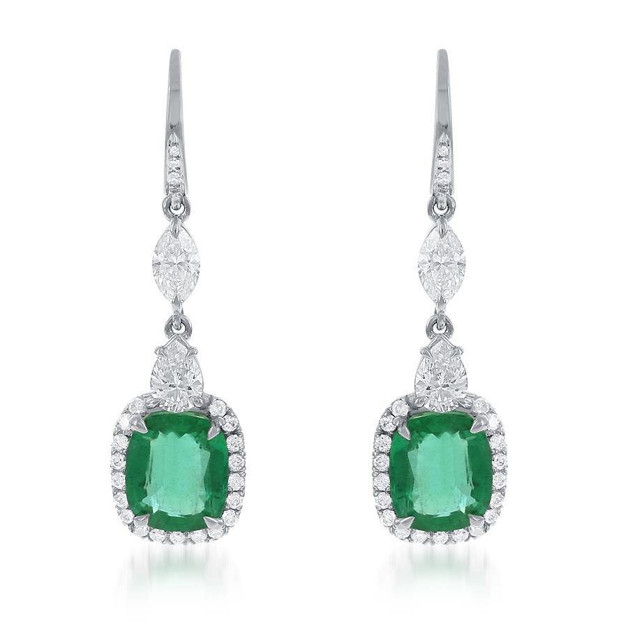 Cushion Emerald and Diamond Dangle Earrings 0