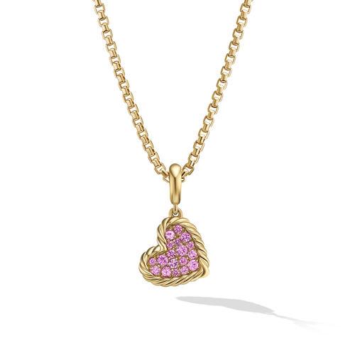 David Yurman DY Elements Heart Pendant in 18K Yellow Gold with Pave Pink Sapphires 0