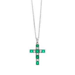 18k White Gold Emerald and Diamond Cross Pendant Necklace 0