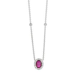 Oval Ruby Pendant Necklace with Diamond Halo and Diamond Accent Chain 0