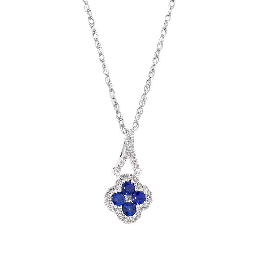 Clover Shaped Sapphire Pendant Necklace with Diamond Surround and Bail 0