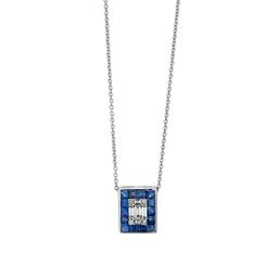 White Gold Diamond & Blue Sapphire Halo Pendant Necklace 0