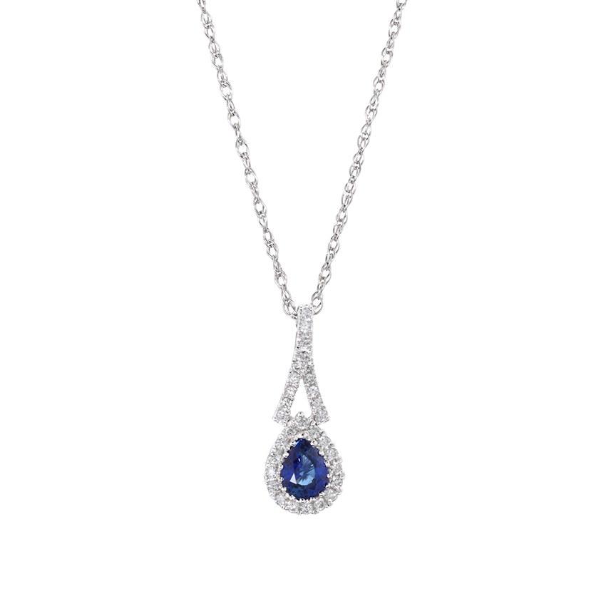 Pear Shaped Sapphire Pendant Necklace with Diamond Surround and Bail 0