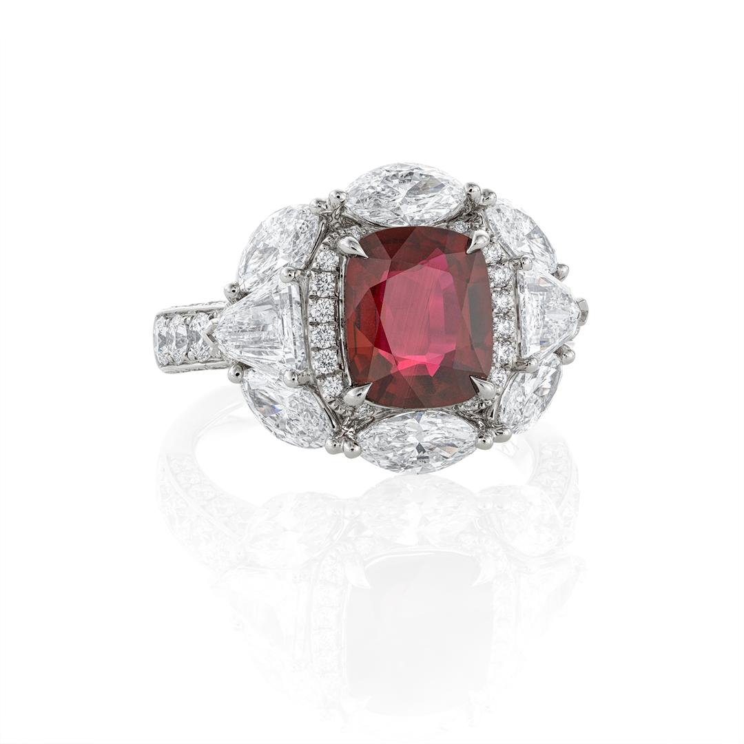 2.66 Carat Cushion Ruby Ring with Diamonds 3