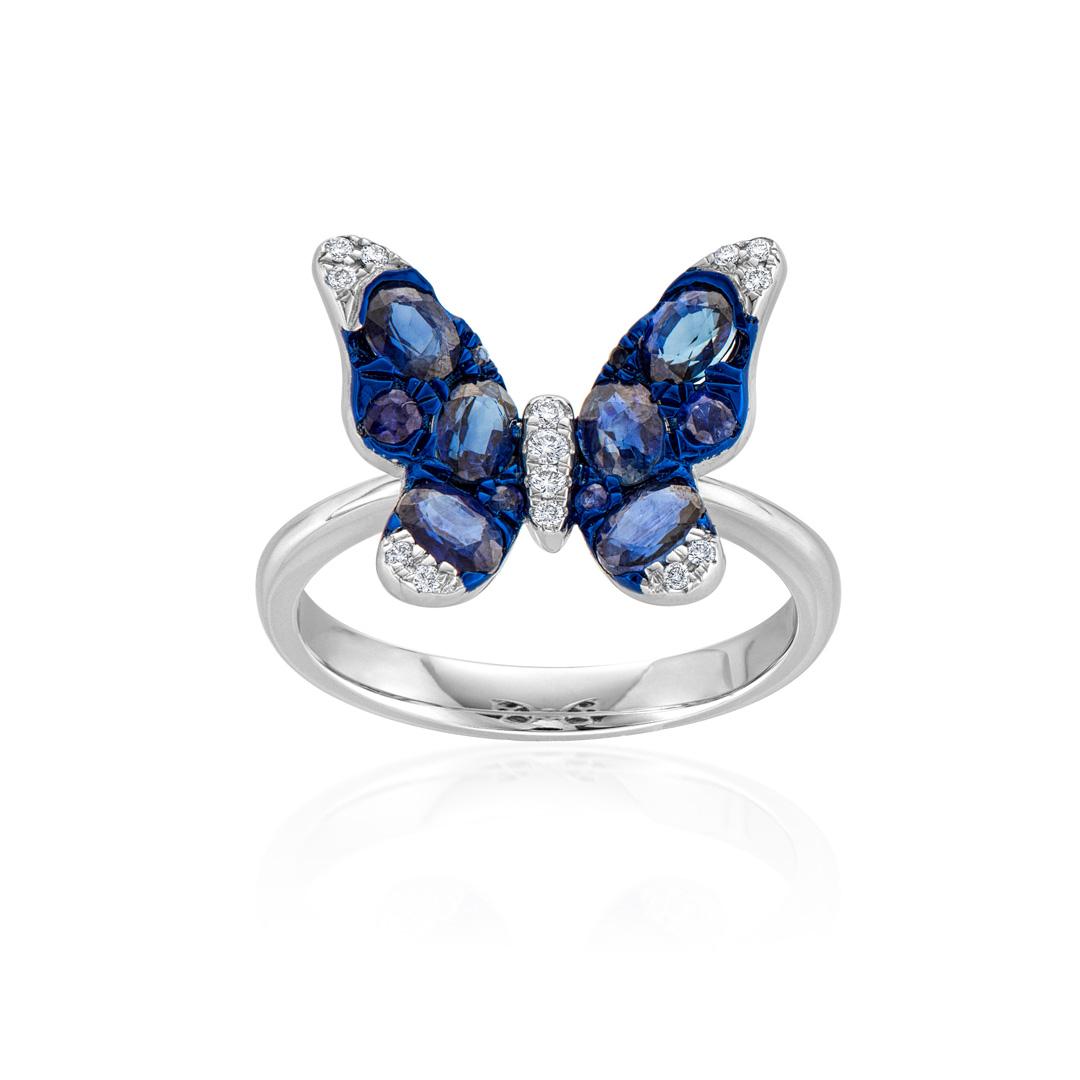 Sapphire and Diamond White Gold Butterfly Ring 0