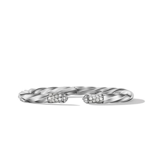 David Yurman Cable Edge Bracelet in Recycled Sterling Silver with Pave Diamonds, size Medium 0