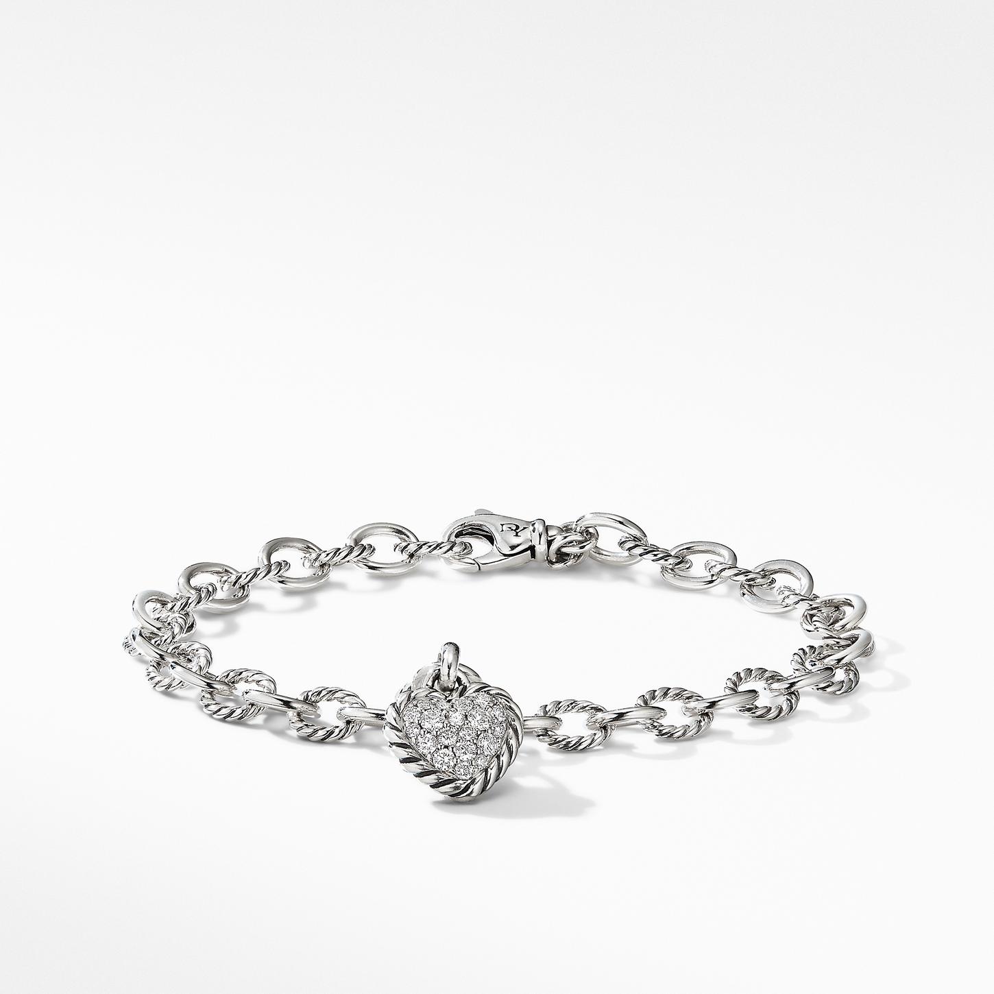 David Yurman Cable Cookie Classic Heart Charm Bracelet with Diamonds 0
