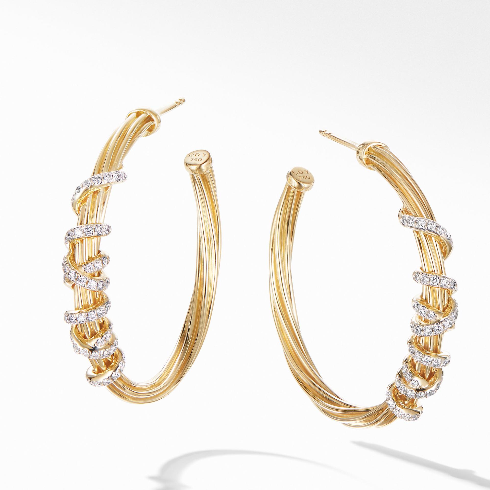 David Yurman Helena Large Hoop Earring in 18K Yellow Gold with Diamonds 0