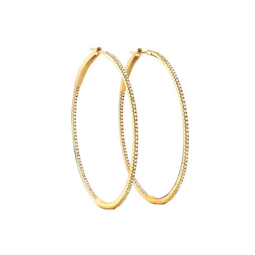 Yellow Gold 0.60 Carat Pave Diamond Hoop Earrings 0