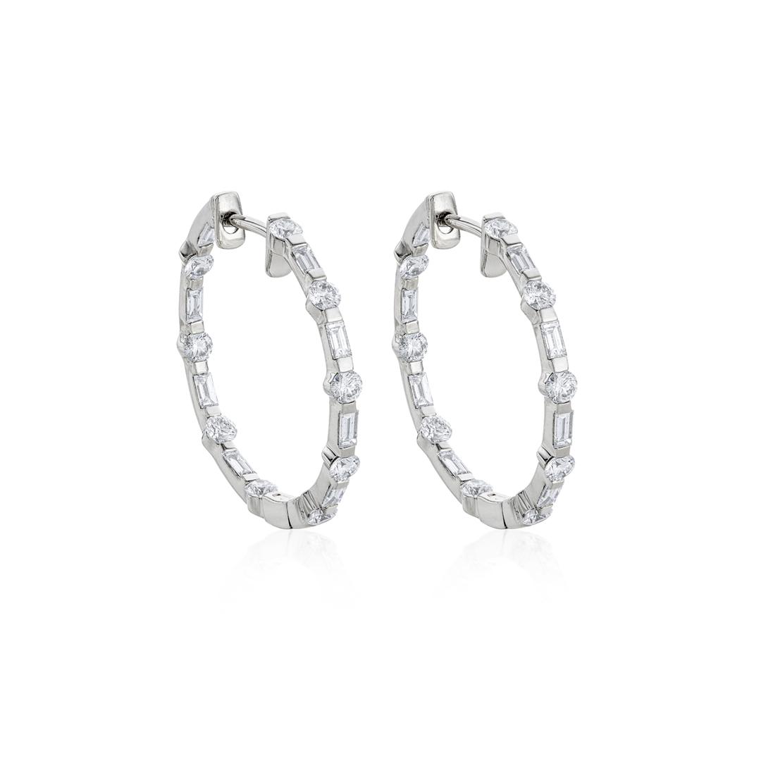 In and Out Baguette Diamond Hoop Earrings 0