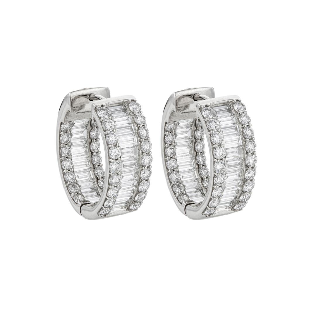 6.67 CTW Baguette and Round Diamond In and Out Hoop Earrings 0