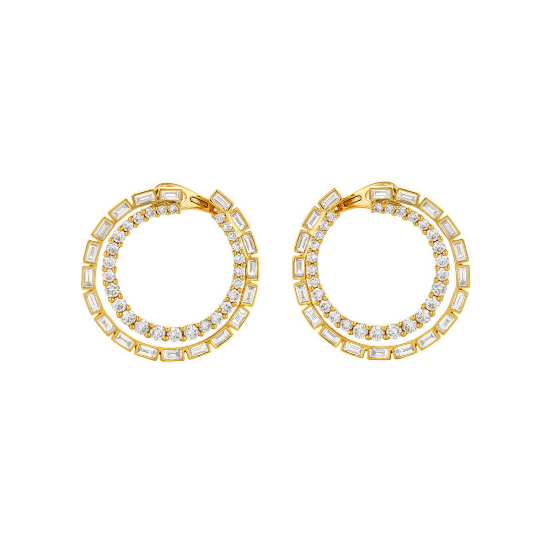 Round and Baguette Diamond Bypass Hoop Earrings 0