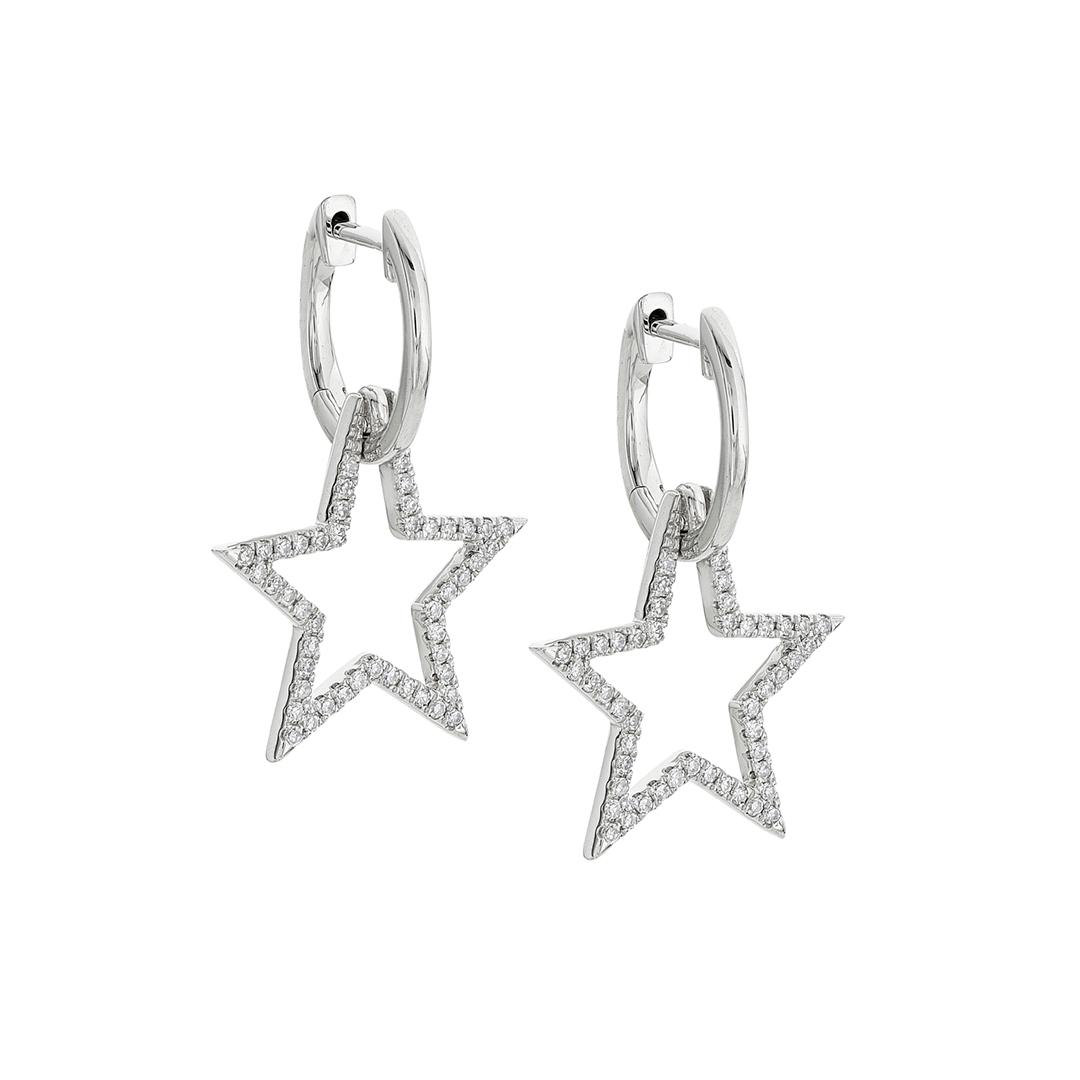 White Gold & Diamond Open Star Drop Earrings 0