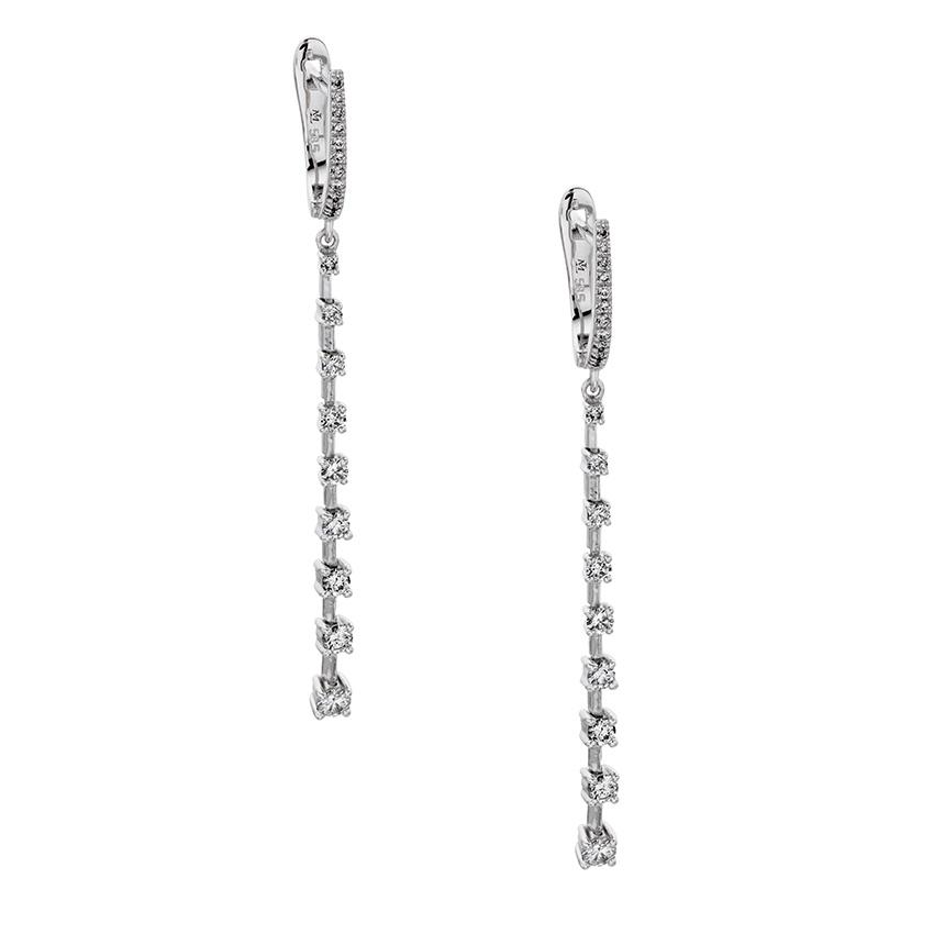 White Gold Diamond Linear Drop Earrings 0