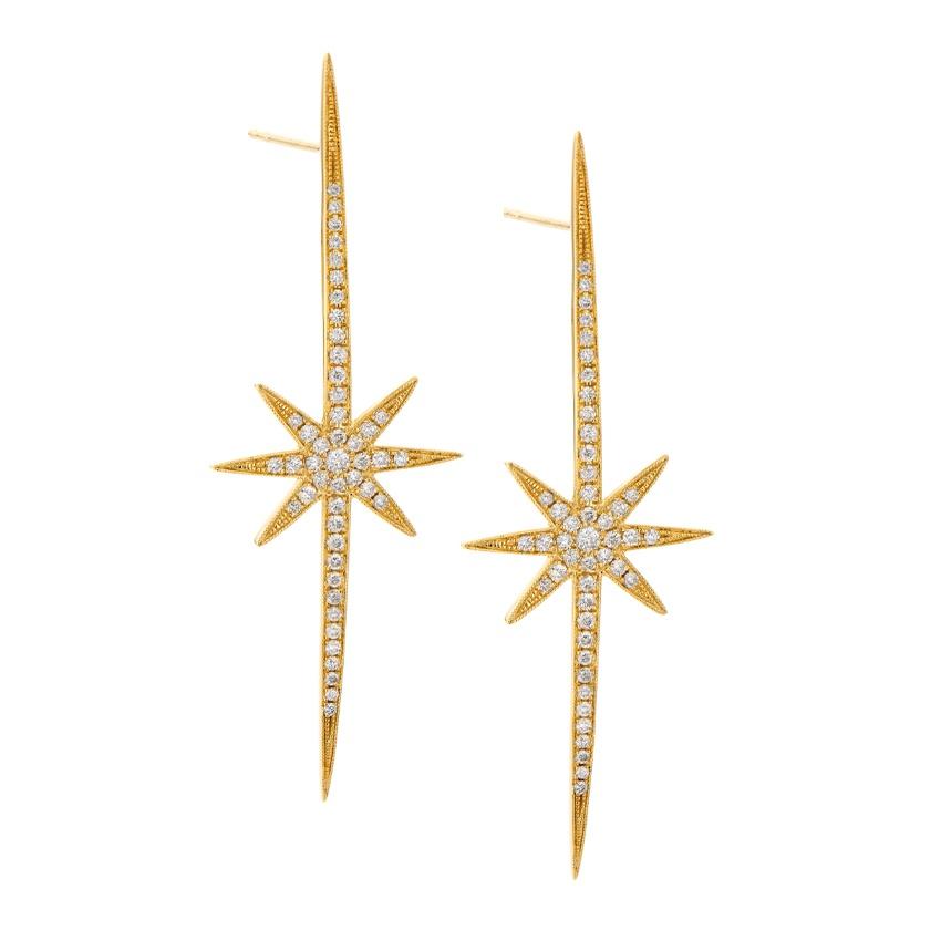 Yellow Gold Diamond Starburst Post Earrings 0