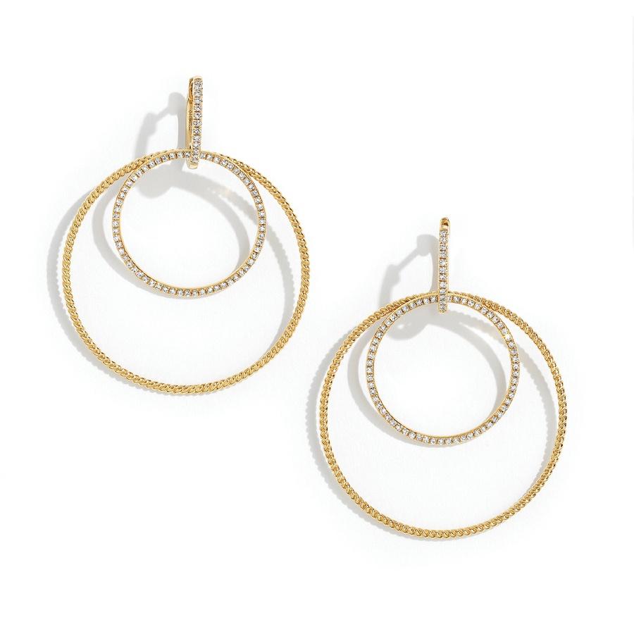 Yellow Gold Pave Double Circle Earrings 0