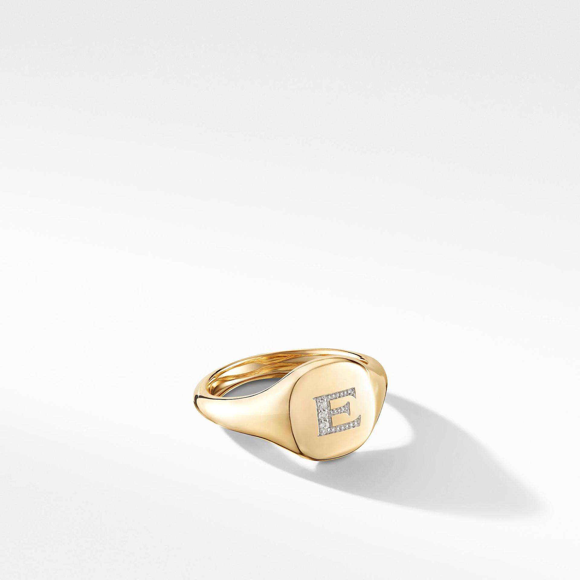 David Yurman Mini DY "E" initial Pinky Ring in 18K Yellow Gold with Diamonds 0