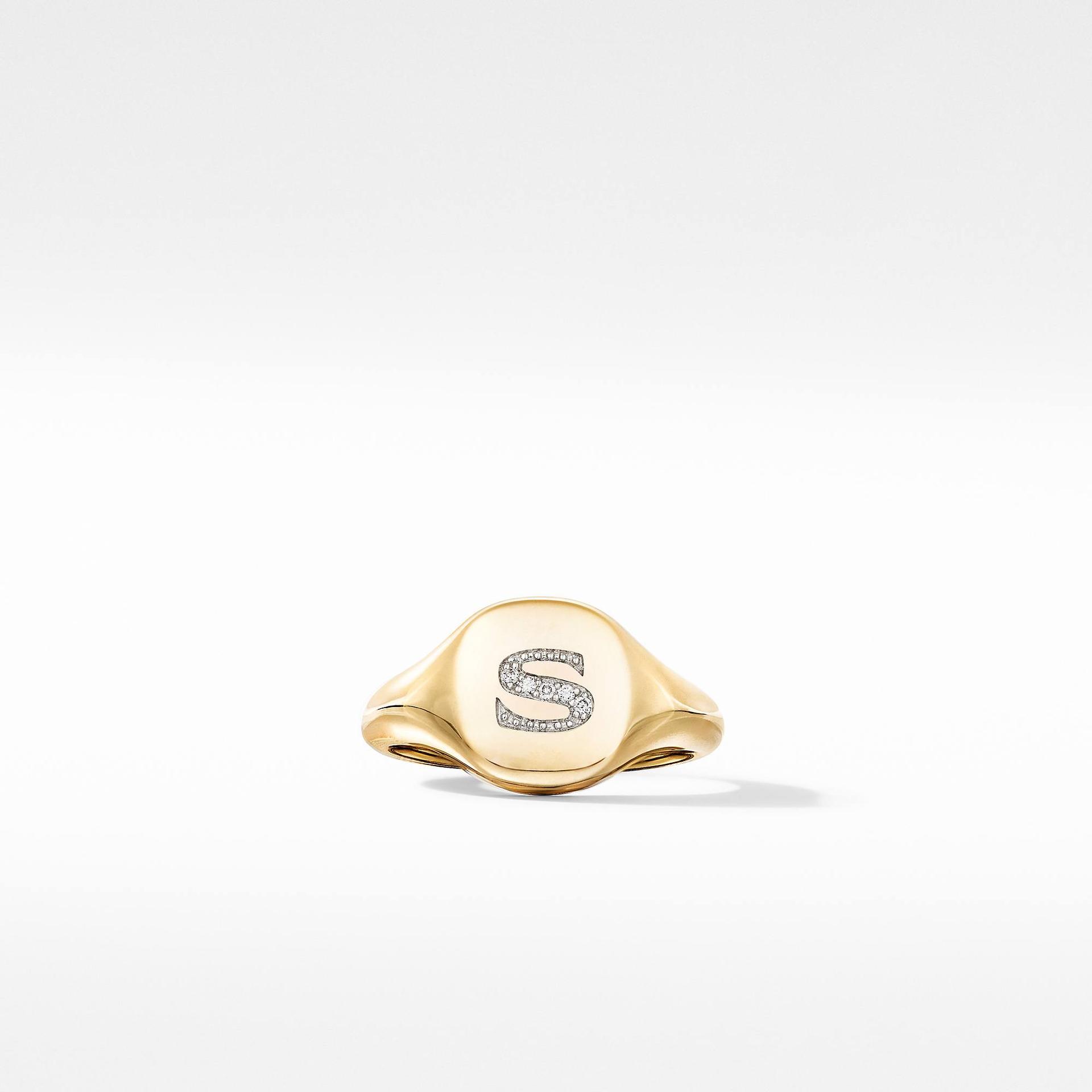 Mini DY Initial Pinky Ring in 18K Yellow Gold with Diamonds_3