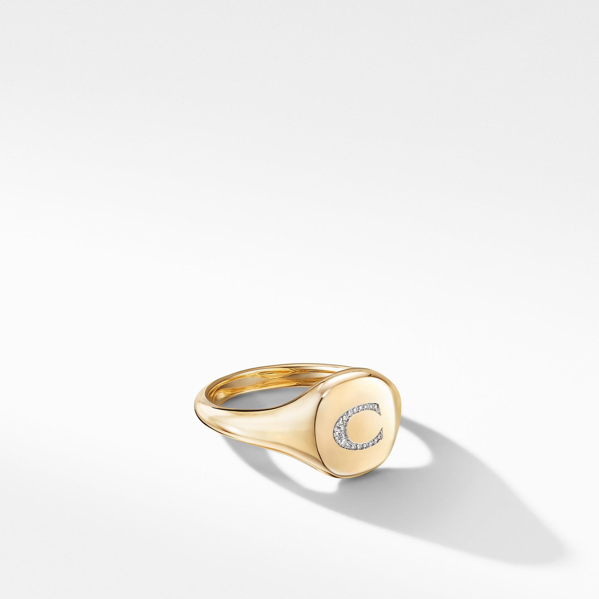 David Yurman Mini DY "C" initial Pinky Ring in 18K Yellow Gold with Diamonds 0