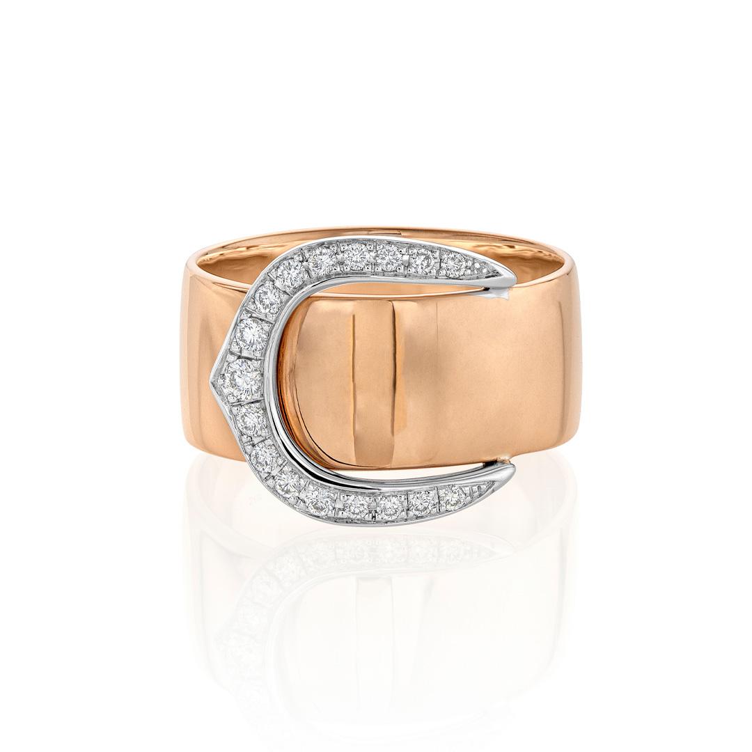 Rose Gold Ring with Horseshoe Diamond Buckle 0