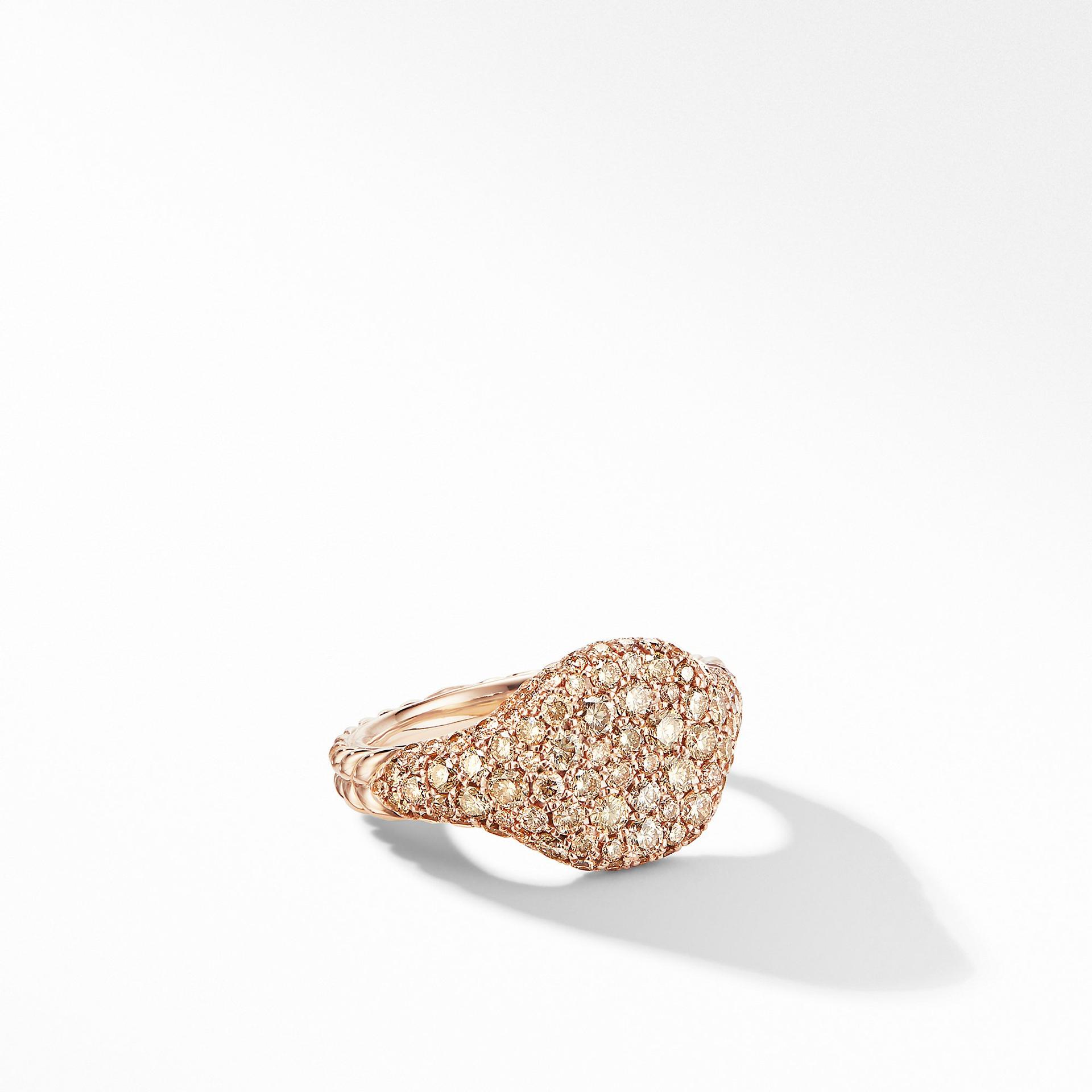 David Yurman Mini Chevron Pinky Ring in 18K Rose Gold with Pave Cognac Diamonds 0