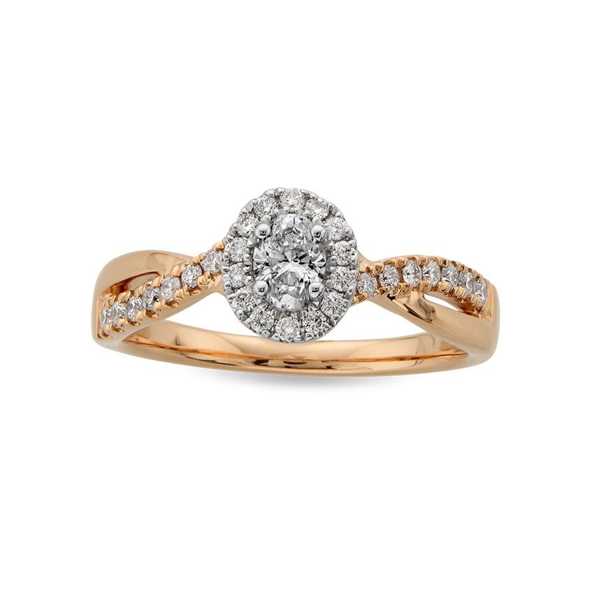 Rose Gold 0.75 Ct Oval Diamond Halo Engagement Ring 0