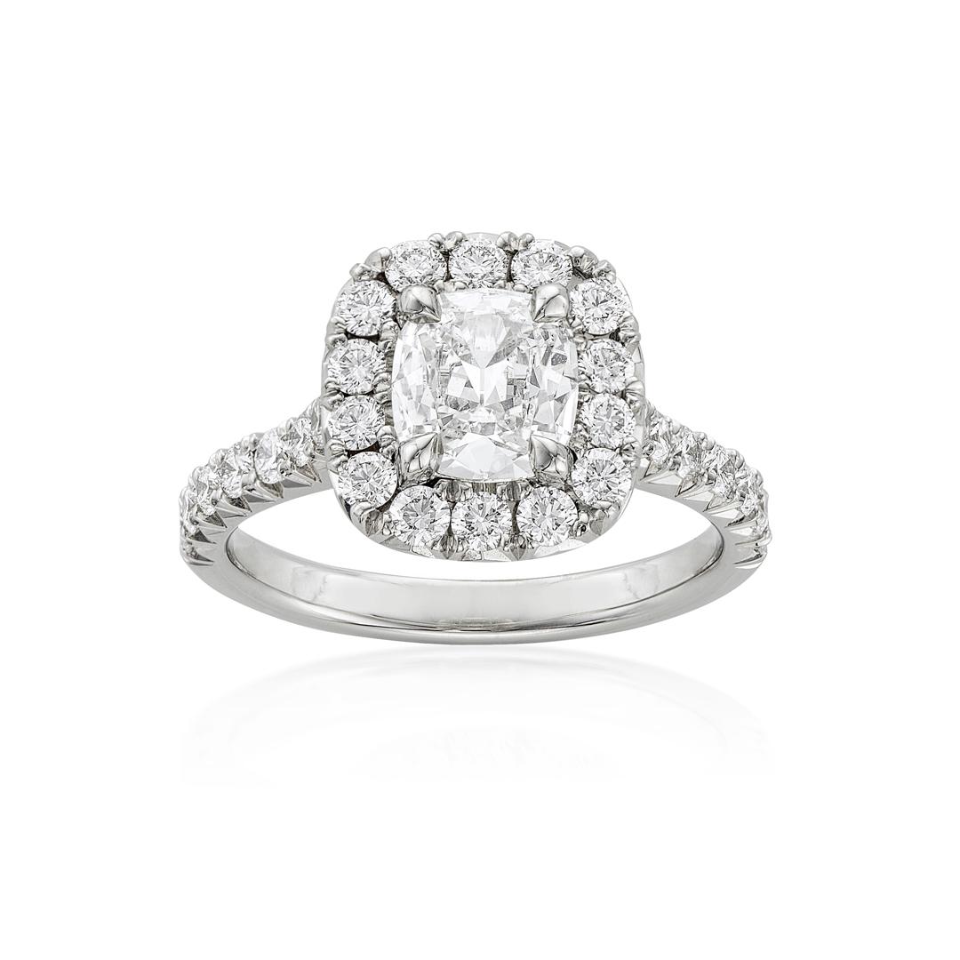 Cushion Cut Diamond Engagement Ring with Round Diamond Halo 1
