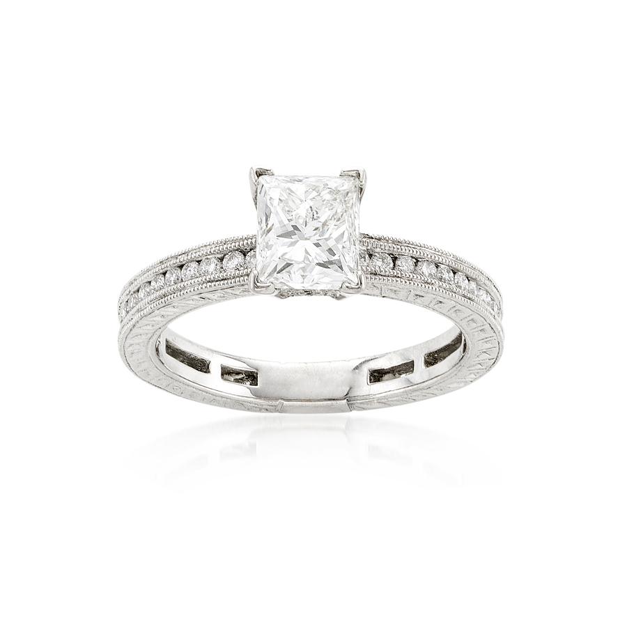 Carved 1.51 CT Princess Cut Diamond Engagement Ring 0
