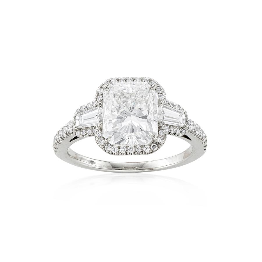 3.02 CT Radiant Cut Diamond Engagement Ring with Baguette Side Stones 1