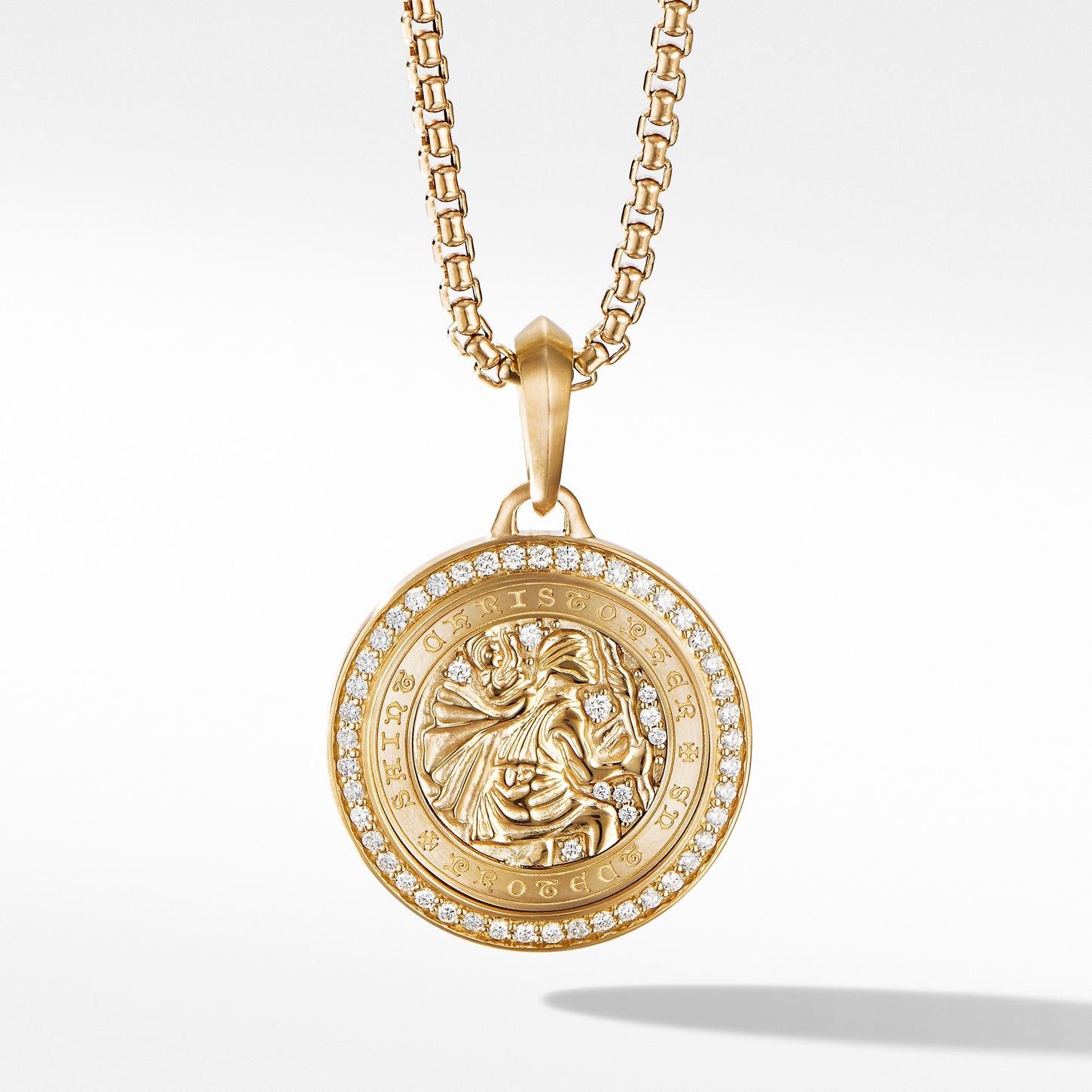 David Yurman Mens St. Christopher Amulet in 18k Yellow Gold with Pave Diamonds 0