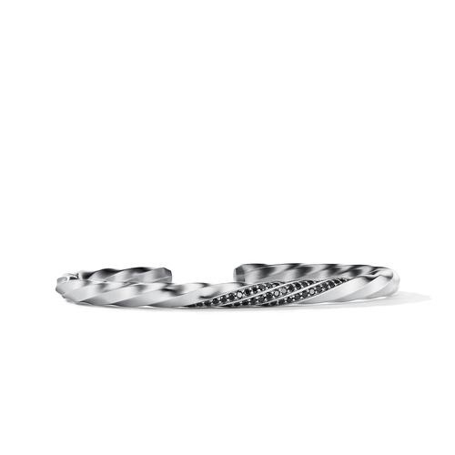 David Yurman Cable Edge Cuff Bracelet in Recycled Sterling Silver with Pave Black Diamonds 0
