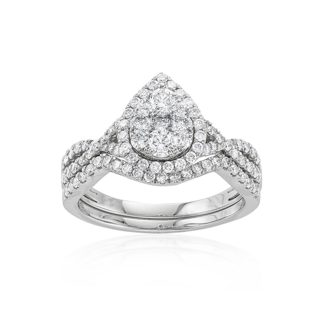 1.00 CTW Pear Shape Diamond Cluster Bridal Ring Set 3