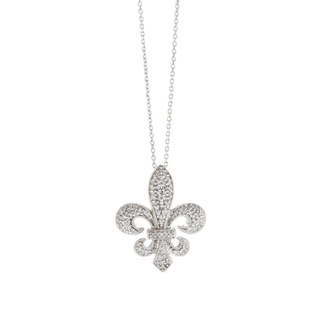 White Gold Fleur de Lis Necklace with Diamonds