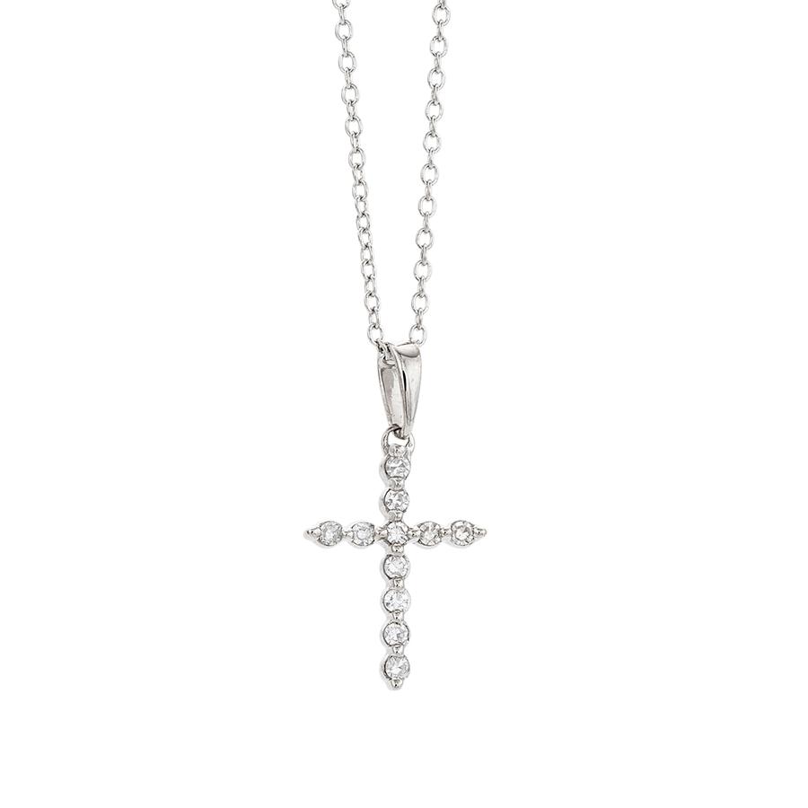 Sterling Silver Round Diamond Cross Necklace 0