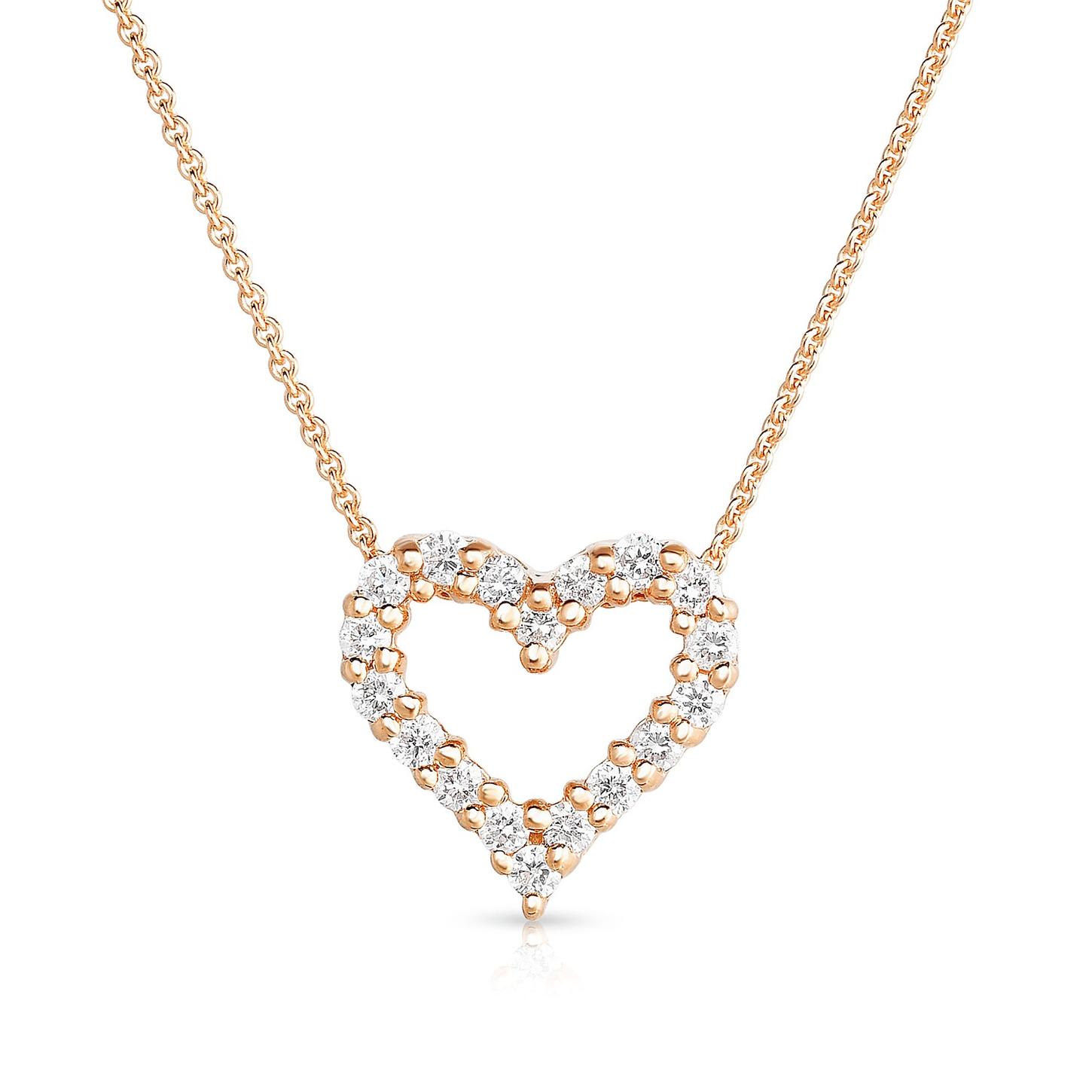 Rose Gold 0.25 Carat Round Diamond Open Heart Pendant Necklace 0