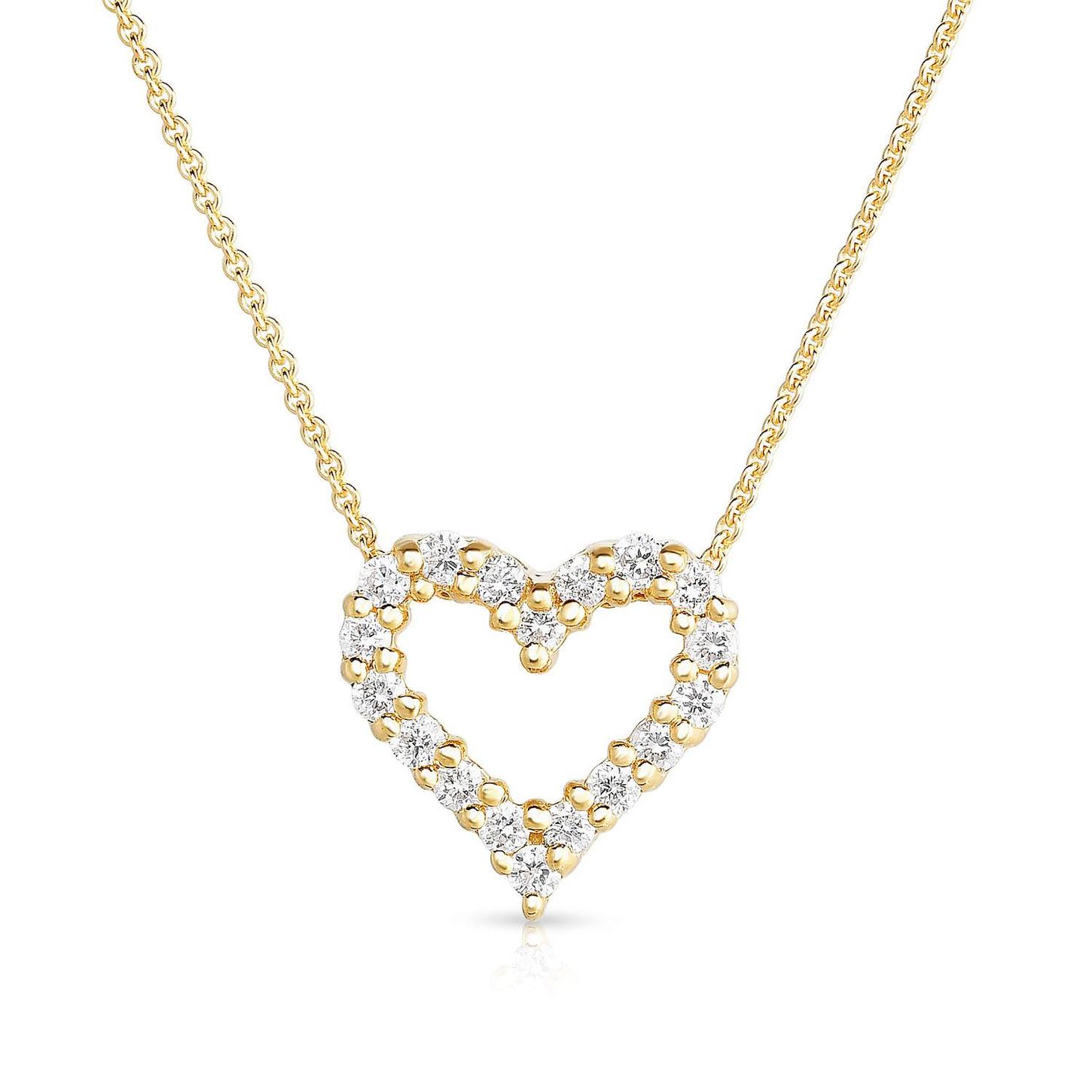Yellow Gold 0.25 CTW Round Diamond Open Heart Pendant Necklace 0