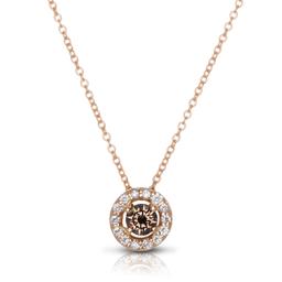 Rose Gold Round Brown & White Diamond Halo Pendant Necklace 0