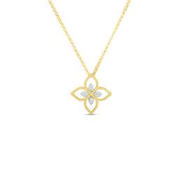 Roberto Coin White & Yellow Gold Diamond Princess Flower Open Pendant Necklace 0