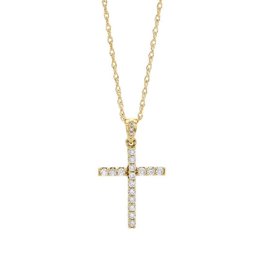 Yellow Gold & .25 CTW Diamond Cross Pendant Necklace 0