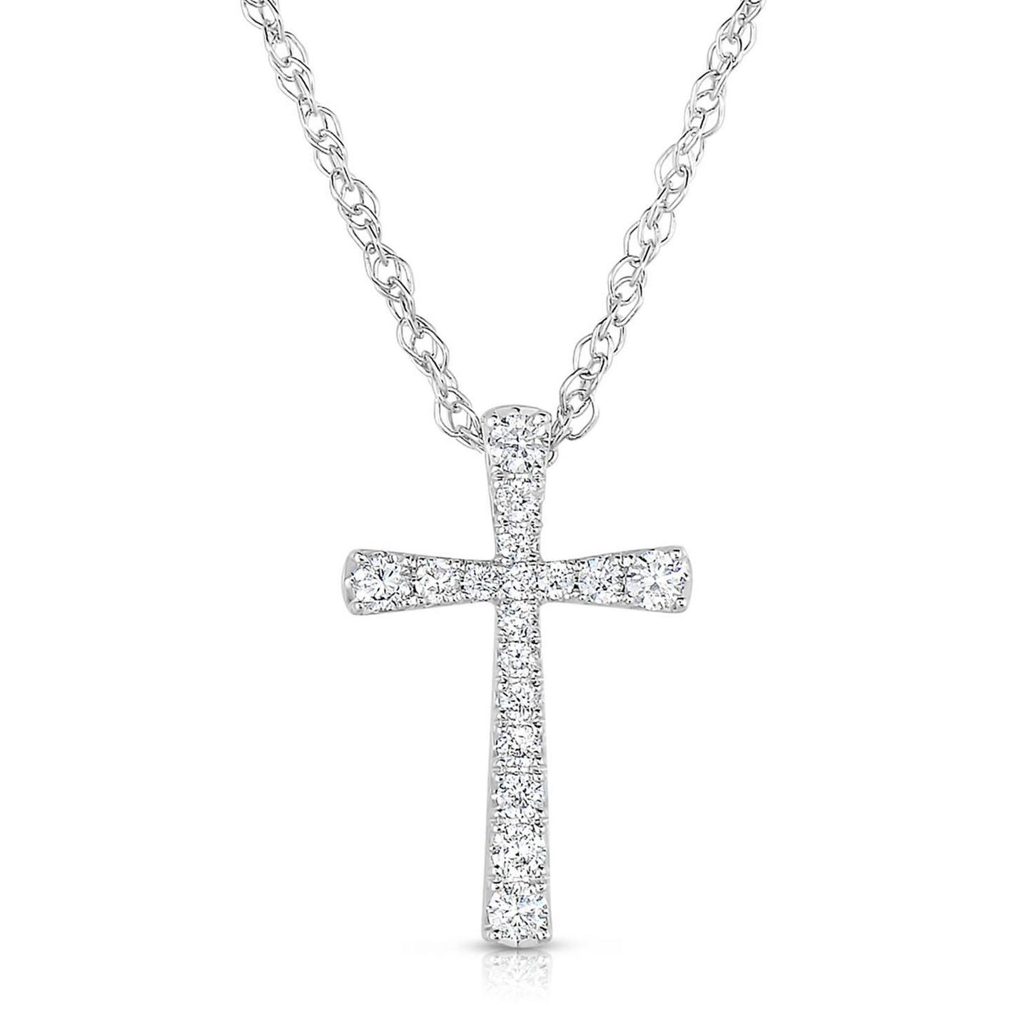 White Gold 0.19 CTW Diamond Cross Pendant Necklace 0