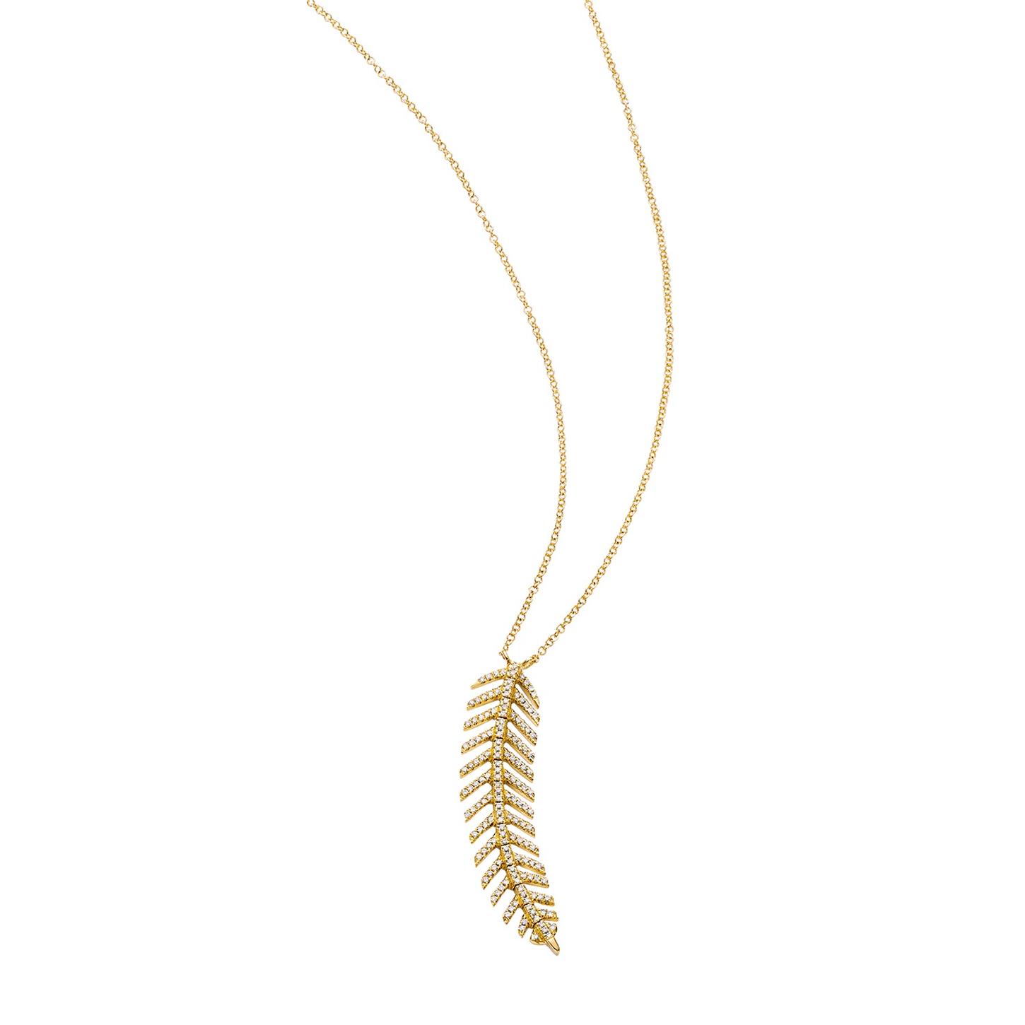 Yellow Gold & Diamond Feather Pendant Necklace 0