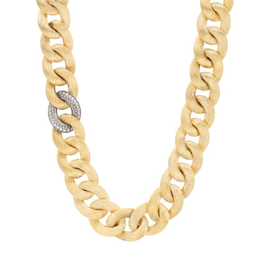 Yellow Gold & Diamond Satin Finish Curb Chain Link Necklace 0