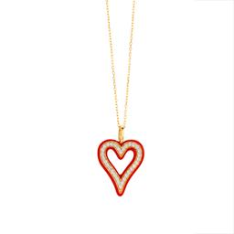 Diamond & Red Enamel Heart Necklace 0